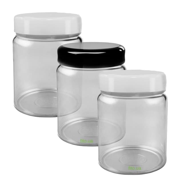 Набір баночок для спецій 250 мл 3 шт. (2 білі + 1 чорна кришка)